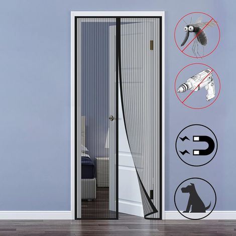 Magnetisches Fenster-insektenschutzgitter 120x210cm, Fliegenvorhang Für Türen Nach Maß, Ohne Bohren Für Innentüren/patio/schiebetüren, Schwarz - Rapanda