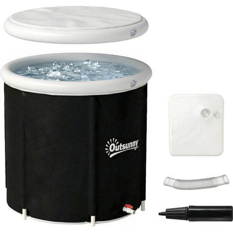 Faltbares Aufblasbares Eisbad 280 L Mit Deckel Und Pumpe Für Kaltwassertraining, 78x78x71 Cm, Schwarz