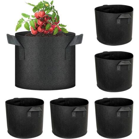 Pflanzsäcke, 6er-set 30l Vlies-pflanzsack Für Tomaten, Erdbeeren, Paprika, Karotten - 7 Gallonen Schwarz