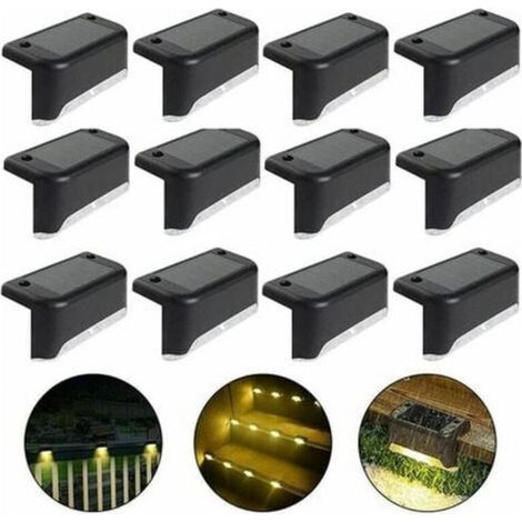 Wasserdichte Solar-zaunleuchte, Solar-brückenlicht, Treppenlampe, Ip65 Led-solar-gartenleuchten Für Zaun, Treppe Und Terrasse (warmweiß-schwarz, 12 Stück)