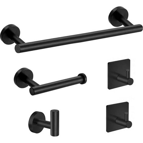 5-teiliges Set Aus Verchromtem Edelstahl-wandhandtuchhaltern, Badezimmerzubehör, 41 Cm Handtuchstange, Toilettenpapierhalter, Handtuchhaken Und 2 Haken (schwarz).