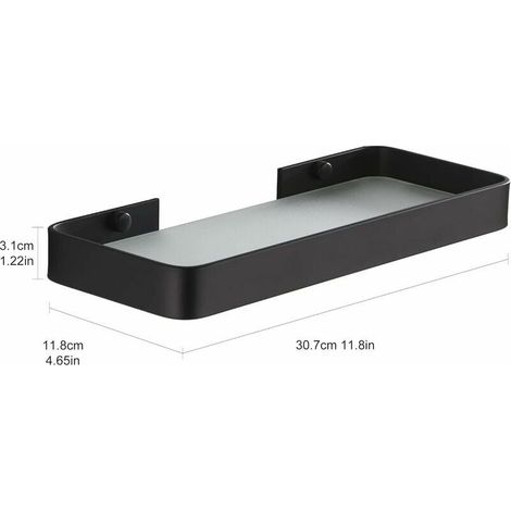 Duschregal Ohne Bohren, Wandregal Für Badezimmer, Caddy Mit Aufbewahrung, Organizer, Rostfrei, Keine Beschädigung, Aus Gehärtetem Glas Und Aluminium, Platz Für Accessoires, Küche, 30 Cm, Schwarz - Lia