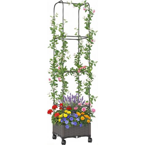 Erhöhtes Pflanzgefäß Mit Gitter, Mobiler Blumenkasten Auf Rollen, Mit Abflussloch, Maße: 40 X 40 X 185 Cm