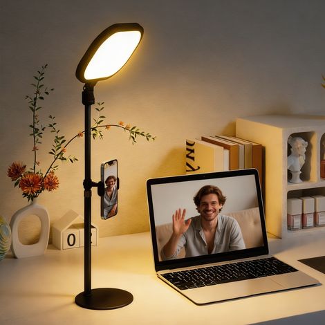 Led-schreibtischlampe Mit Handyhalter, 5 Lichtfarben Und 10 Helligkeitsstufen, Schwarz