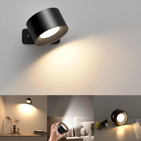 Kabellose Led-wandleuchte Mit Touch-funktion, Drehbare Nachttischlampe Für Innen (360°), Ideal Für Wohnzimmer, Schlafzimmer Oder Flur, Schwarz