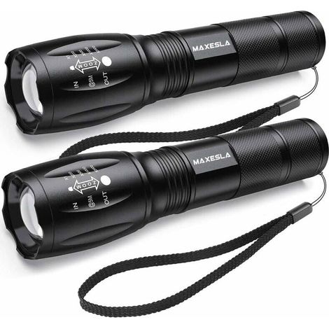 Led-taschenlampe, Extrem Hell, 2000 Lumen, Ip65 Wasserdichte Taktische Taschenlampe, Zoombar, 5 Lichtmodi, Stoßfest Und Rutschfest, 2er-pack [energieeffizienzklasse A+++]-liaiki
