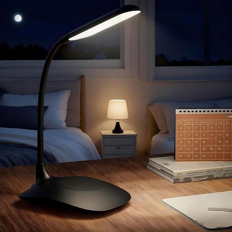 Schwarze Led-schreibtischlampe Mit Touch-steuerung Und Dimmer, 12,5 X 27,5 Cm, Verstellbar Für Büros, Schlafzimmer Und Nachttische.