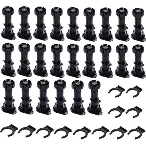 Satz Aus 24 Verstellbaren Kunststoff-möbelfüßen, Schwarz, Mit Clip-befestigung, Für Küchenmöbel, Schränke Und Sofas (60 Mm - 80 Mm)