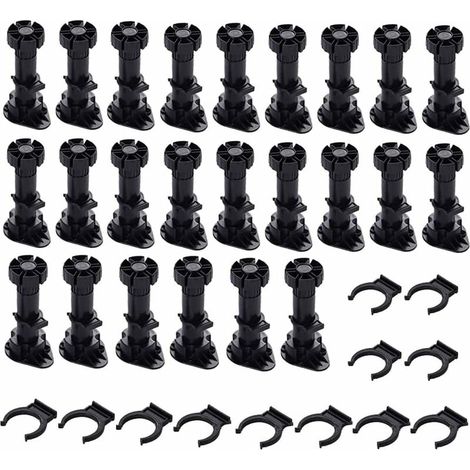 24 Stück Kunststofffüße Für Schränke, Verstellbare Möbelfüße, Schwarz Mit Befestigungsclip Und Sockelbasis Für Küchenmöbel, Schränke Und Sofas (80 Mm–100 Mm)