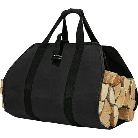 Tragetasche Für Brennholz, Leinwand Holzscheittasche Für Kamin, Wasserbeständige Transporttasche Für Holzscheite, Faltbares Kaminzubehör, Ideal Für Holzöfen, Camping, Strand (schwarz)-liaiki