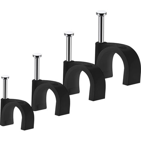 Set Aus 400 Kabelclips – Kabelbinder, Kabelorganizer, Elektrische Kabelfixierung, Kabelclips – Langlebig – Schwarz – Rund – 100 Stück 4 Mm – 100 Stück 6 Mm – 100 Stück 8 Mm – 100 Stück 10 Mm – Kabelma