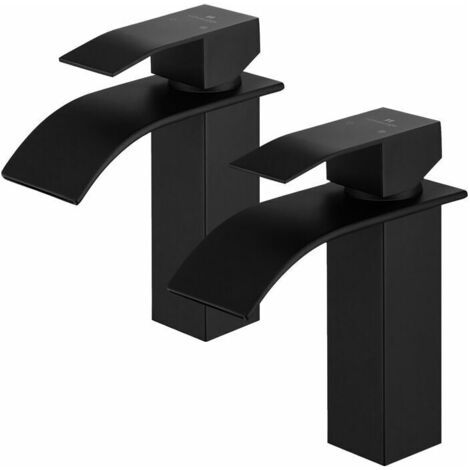 2x Badezimmer-wasserhähne, Kaskaden-waschtischmischer, Schwarz, Edelstahl-waschbeckenarmatur Für Das Badezimmer, Modernes Design