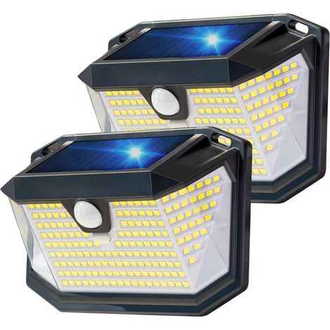 Außen-solarlampe, [202led 2er-pack] Solar-außenbeleuchtung Mit Bewegungsmelder, Solar-strahler Für Außen, Wandlampe Für Garten Und Pool [energieklasse]