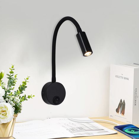 Einfache Und Moderne Led-wandleuchte Mit Schalter, Kreatives Warmweißes Innenlicht Für Den Nachttisch, Drehbare Wandleuchte, Runde Leselampe (farbe: Schwarz)
