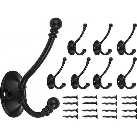 Schwarze Matte Wandgarderobe, 8 Haken, Robuste Wandhaken Mit Schrauben Zum Aufhängen Von Kleidung, Jacken, Bademänteln, Handtüchern, Hüten, Schlüsseln Und Taschen