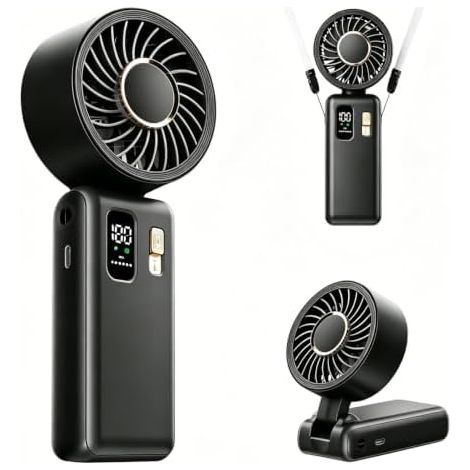 Handventilator, Mini Tragbarer 3-in-1-ventilator, Faltbarer Schreibtischventilator Mit 180°-neigung Und Led-display, Usb-aufladbar Mit 6000 Mah, Taschenventilator Mit 1–100 Geschwindigkeitsstufen Für