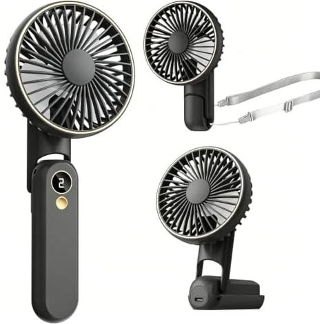 Handventilator, Mini Tragbarer Usb-aufladbarer Ventilator 4000 Mah, Taschentischventilator Mit 5 Geschwindigkeiten, 180° Faltbarer Schreibtischventilator Mit Led-display Für Büro, Reise, Strand, Campi