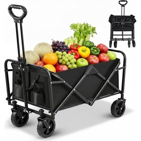 Zusammenklappbarer Transportwagen, 113l, Tragkraft 120 Kg Zusammenklappbarer Strandwagen, 4 Abnehmbare Geländeräder, Teleskopgriff, Kompakt Faltbar Für Garten, Einkäufe, Strand, Picknick, Außenbereich