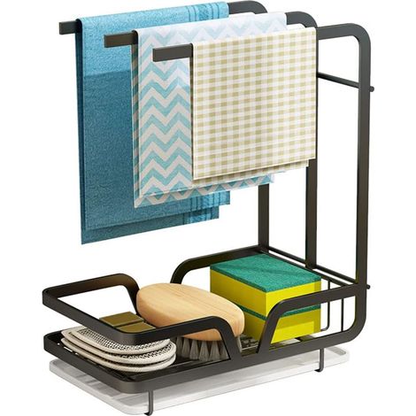 Spülenorganizer - Wandabtropfgestell Für Handtücher, Schwämme, Bürste Mit Auffangschale Für Küche Und Badezimmer (schwarz)
