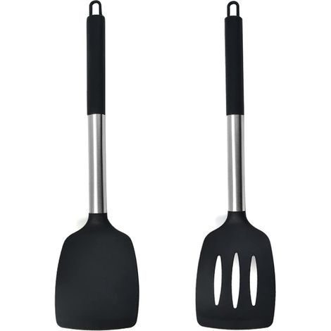 2er-set Hitzebeständige Silikonspatel Für Fisch, Eier, Crêpes Und Mehr (2er-pack, Schwarz)