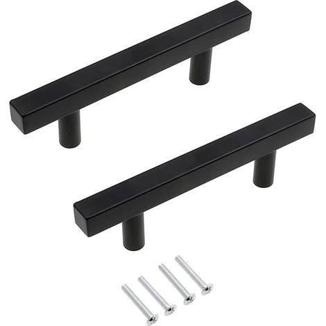 2er-set Schwarze, Matte Küchenschrankgriffe Aus Edelstahl, Moderner Und Schlichter Stil, 96 Mm