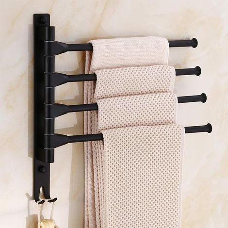 Wandmontierter, Schwenkbarer Handtuchhalter Für Das Badezimmer – Platzsparender Drehständer – 4 Arme – Schwarz