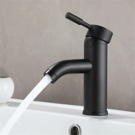 Schwarze, Minimalistische Edelstahl-mischbatterie Für Spüle Und Waschbecken, Kurze Ausführung, Schwarz