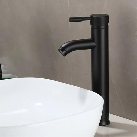 Schwarze Edelstahl-mischbatterie Im Minimalistischen Stil Für Spüle Und Waschbecken, Kurze Schwarze Ausführung, Hoher Schwarzer Auslauf
