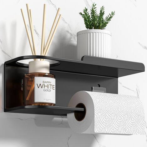 Wand-toilettenpapierhalter Mit Ablage, Ohne Bohren, Selbstklebend Aus Edelstahl, Für Toiletten, Badezimmer Und Küchen (schwarz)