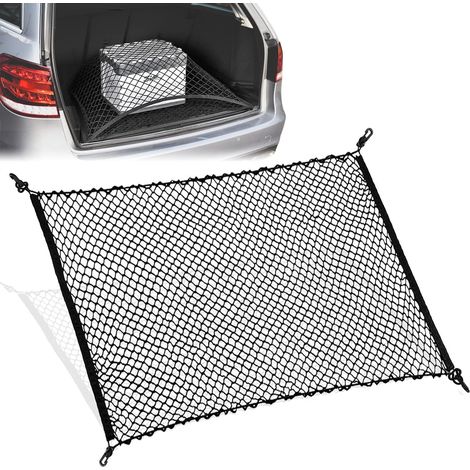 Kofferraumnetz Mit 4 Haken, Nylon-gepäcknetz Zur Befestigung, Elastisches Stau-hecknetz Für Die Meisten Autos (schwarz-70x120cm)