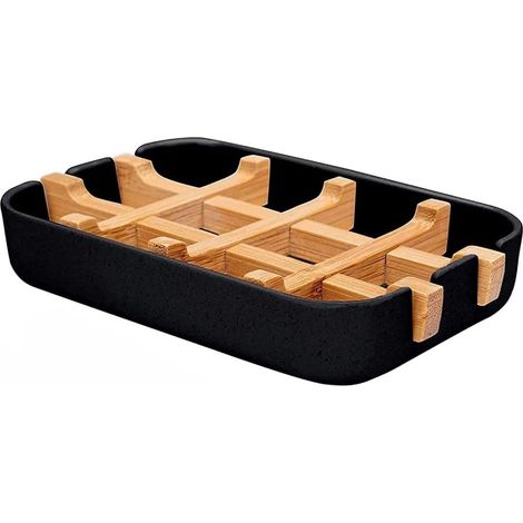 Bambus-seifenschale Aus Naturbambus, Holz-seifenhalter Mit Abnehmbarem Abtropfgitter, Langlebige Und Umweltfreundliche Seifenbox Aus Natürlichem Bambus Für Küche Und Badezimmer – Schwarz