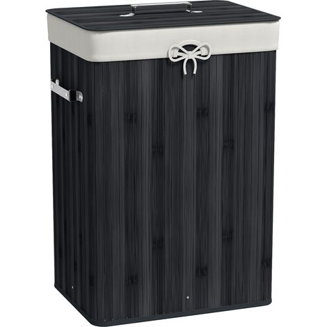 Wäschekorb, Wäschebox, Wäschekorb Mit Deckel, Stoffbeutel, Bambus, Faltbar, 72 L, Schwarz, 40 X 30 X 60 Cm