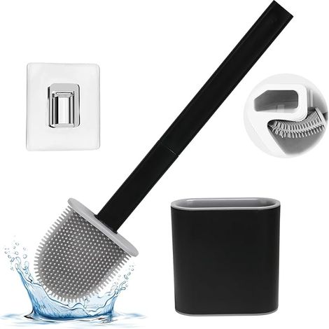 Silikon-wc-bürste Mit Halterung Für Eine Tiefenreinigung, Zur Boden- Oder Wandmontage, Schwarz