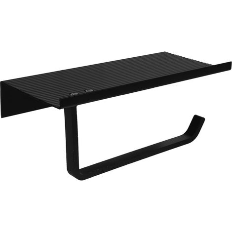 Wandmontierter Toilettenpapierhalter Ohne Bohren, Aluminium-toilettenpapierhalter Mit Geräumigen Ablagen (schwarz)