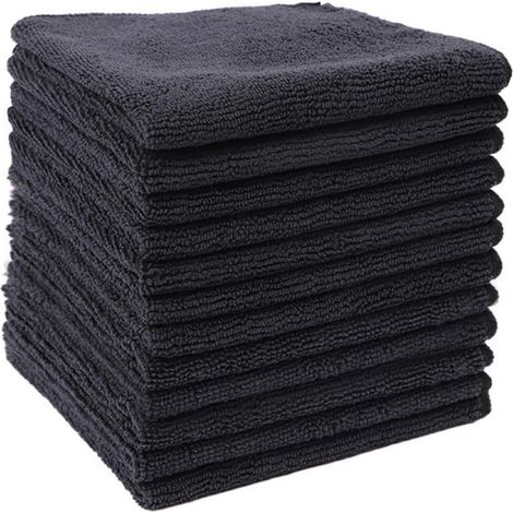 Schwarze Mikrofasertücher, Haushaltsreinigungstuch, Küchenlappen Aus Baumwolle Und Polyester, Scheuerschwamm (30x30 Cm, 12 Stück)