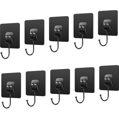 10er Pack Selbstklebende Wandhaken, Schwarz, Max. 10 Kg Tragkraft, Zum Aufhängen Im Badezimmer, An Decken, Türen, In Der Küche Sowie Für Bademäntel Und Handtuchhalter.