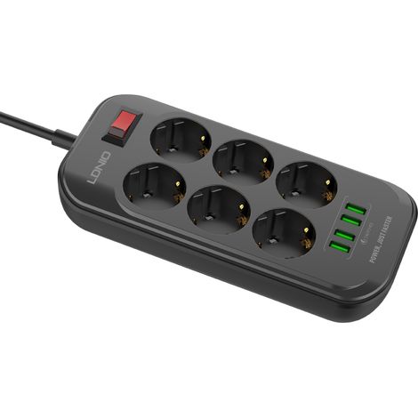 Mehrfachsteckdose Mit 4 Usb-anschlüssen Und 6 Steckdosen, Schwarz