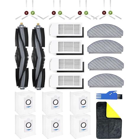 Set Aus 26 Zubehörteilen Für Ecovacs Deebot T10 Plus, Ersatzteile Für T10 Plus, T10+ Düse: 2 Hauptbürsten, 8 Seitenbürsten, 4 Hepa-filter, 4 Wischtücher, 6 Staubbeutel