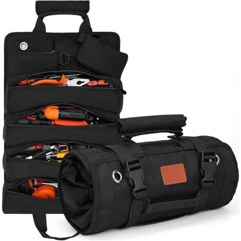 Werkzeugtasche, Große Werkzeugtasche Aus Stoff, Multifunktionale Werkzeugtasche Mit Rollen, 6 Taschen, Reiß- Und Durchstichfest, Schwarz, Nylon