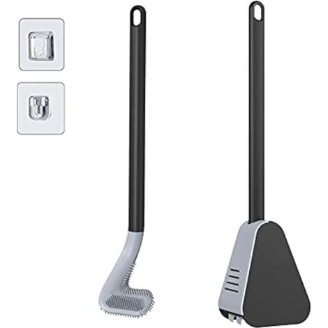 Golf-wc-bürste Mit Halterung Und Toilettenbürste, Silikon-toilettenbürste Mit Langem Griff (schwarz)