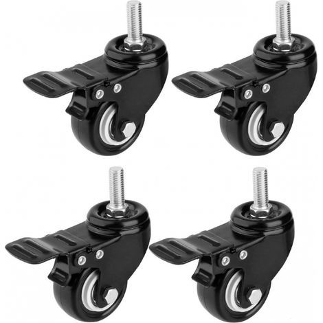 5 Cm Schwenkbare Rollen Mit Bremse, Robuste Gummireifen Für Wagen, Werkbank Und Möbel (gewindebolzen M10 X 25), 4er-set, Schwarz