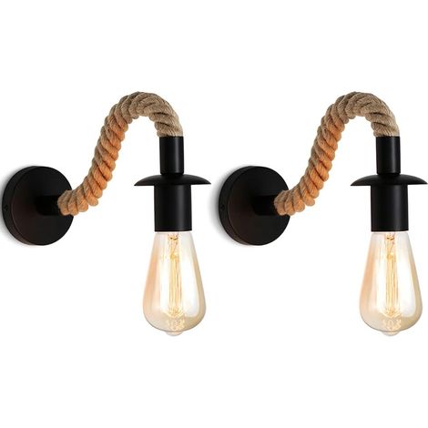 Vintage Wandlampe Aus Hanfseil, Industrielle Wandleuchte Ideal, E27 Leuchte, Glühbirne Nicht Enthalten, 110/220v (schwarz)