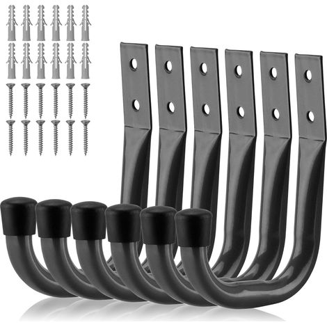 Robuste Schwarze Metallhaken, 6 Große Haken Für Die Aufbewahrung Und Organisation In Der Garage, J-förmige Wandhaken Für Leitern Und Taschen