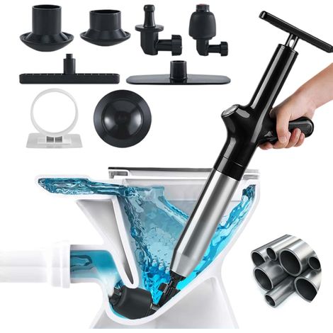 Hochdruck-kanalreiniger, Druckluft-wc-entstopfer Mit 4 Verschiedenen Saugnäpfen, Toilettenkolben (schwarz)
