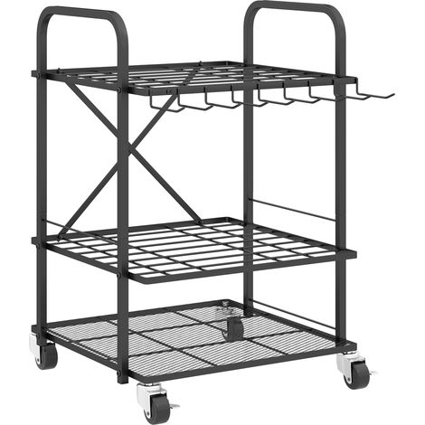 Gartenwerkzeug-organizer, 2-stufiger Gartenwerkzeughalter Mit 40 Fächern, Mit Rollen, 57 X 48 X 70 Cm, Schwarz