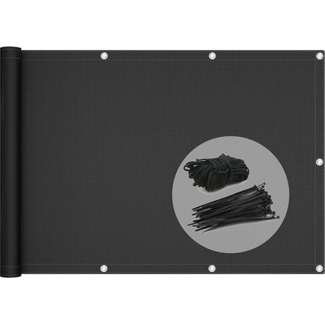 Hdpe-balkon-sichtschutz 100% 200g/m² Uv-beständig, Reiß- Und Windfest, Blickdicht Mit Kabelbindern Und Kordeln, 500x90cm, Schwarz