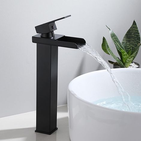 Schwarzer Kaskaden-waschtischmischer, Einloch-wasserhahn Für Waschbecken Im Badezimmer