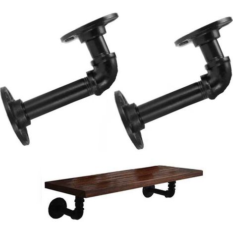 2 Stück Industrielle Rohrregalhalter Für Regale, Schwarze Metall-l-rohr-schweberegaler, Robuste Dekorative Wandregalhalter Im Vintage-rustikalen Farmhaus-stil
