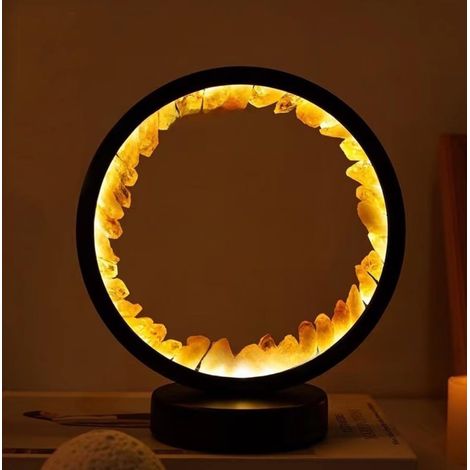 Natürliche Kristalllampe, Drei Beleuchtungsmodi, Dimmbar, Usb-stromversorgung (schwarzer Runder Citrin)