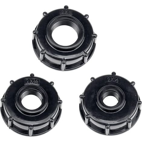 3-teiliger Ibc-entleerungsbehälteradapter, S60x6 Kunststoff-wassertankdeckeladapter, Ibc-adapteranschlüsse, 1/2 3/4 1 Zoll Dicke Gewindehähne, Schwarz